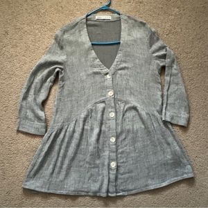 Zara Top Shirt Tunic Blouse Women S Gray V Neck Long Sleeve Button Lagen Boho